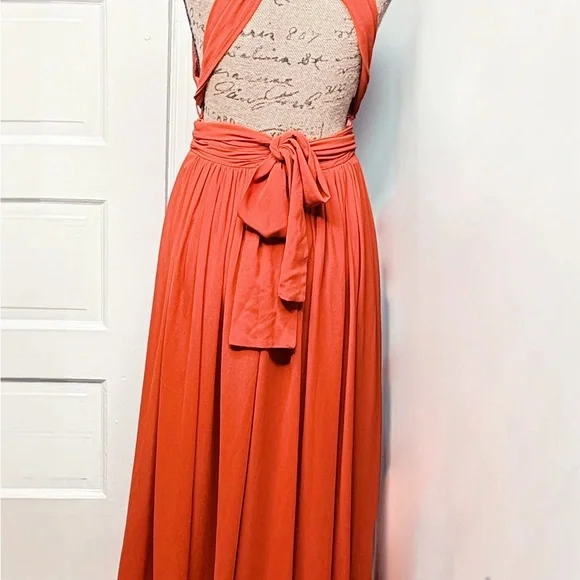 🧳 Free People Halter Criss-Cross Straps Orange-ish Formal Dress - Picture 2 of 8